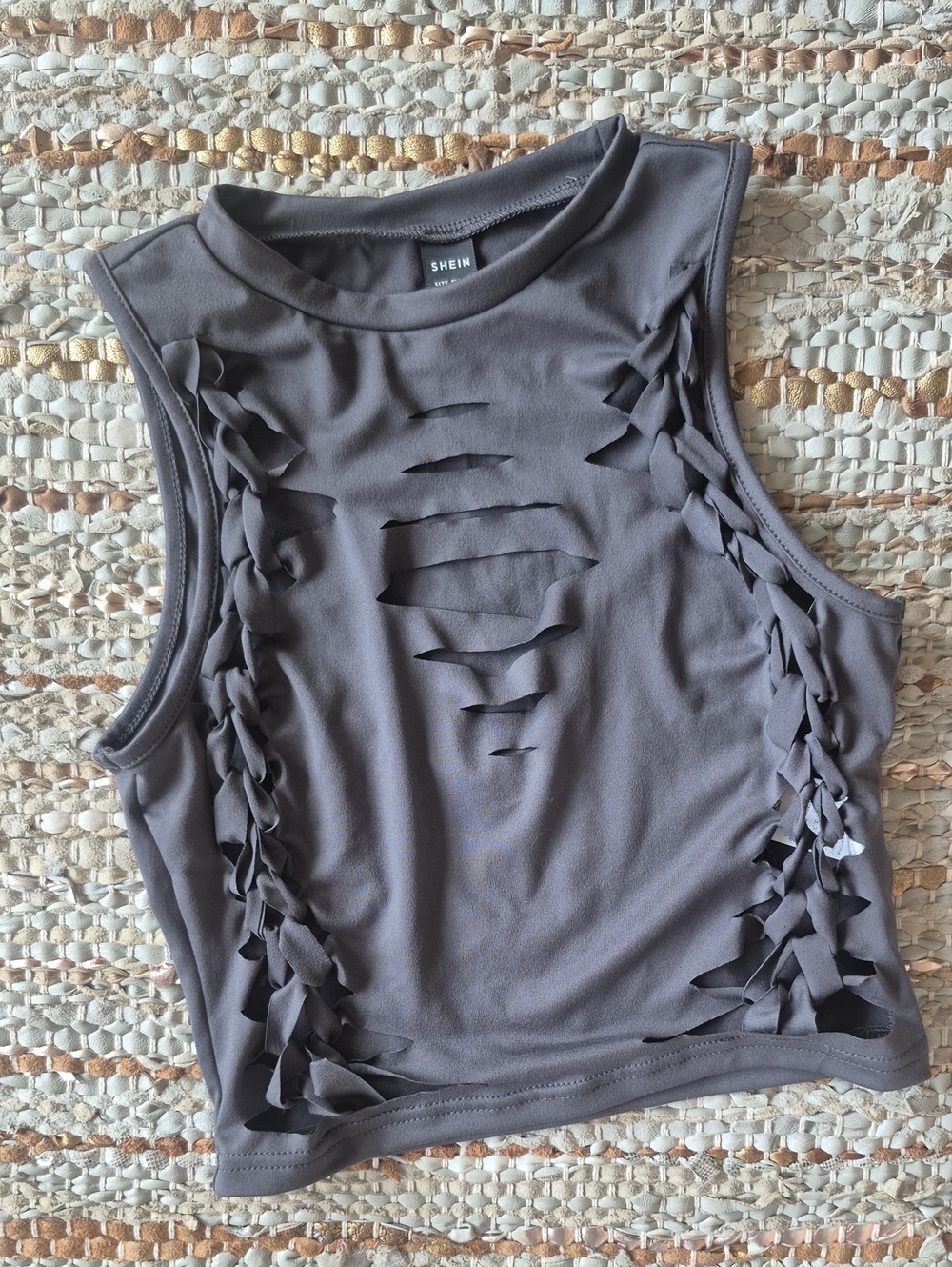 SHEIN Gray Braided Cutout Sleeveless Crop Tank